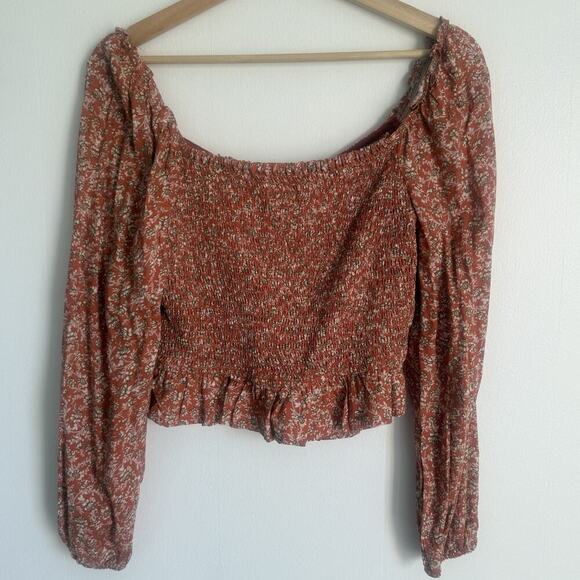 JAPNA Rust Fall Floral NWOT Smocked Peasant Top Long Sleeve Boho Square Neck M - Picture 5 of 9